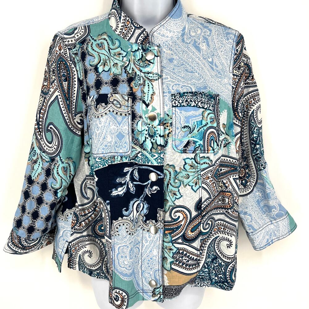 Chico's Reversible Linen Jacket Navy Paisley Chicos Size 0 - Small